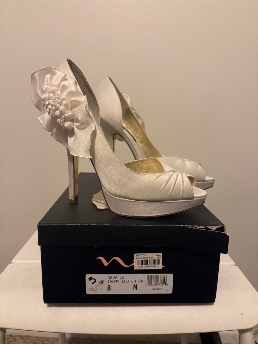 Macy's Ivory Peep-Toe Platform Heels with Bow